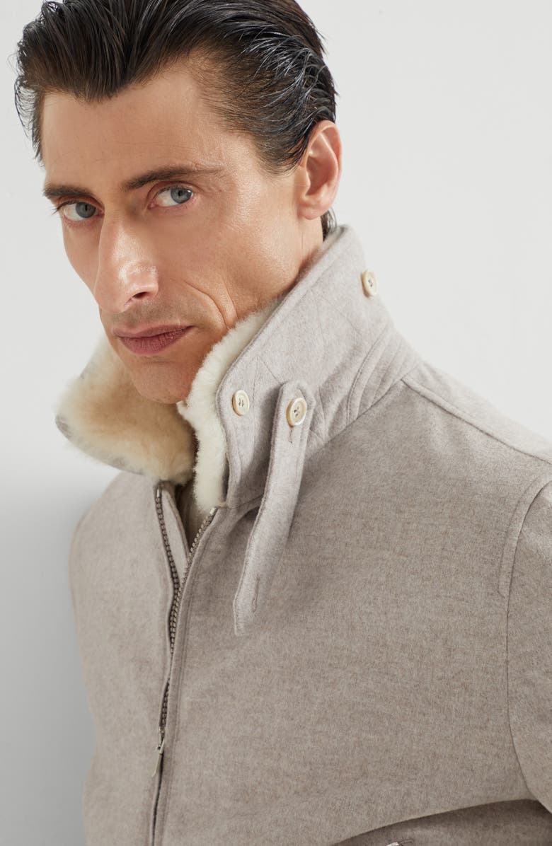 Brunello Cucinelli Cashmere beaver bomber jacket, Alternate, color, Bark