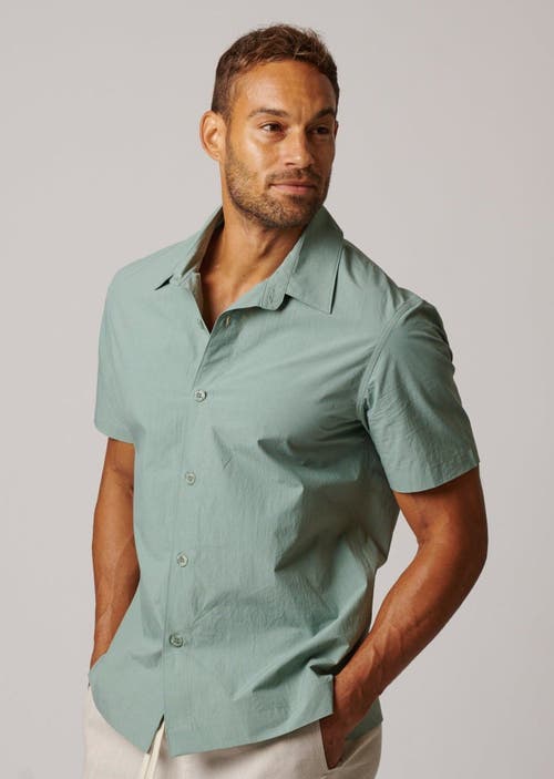Leisure Lab Short Sleeve Cotton Button Up In Pistachio