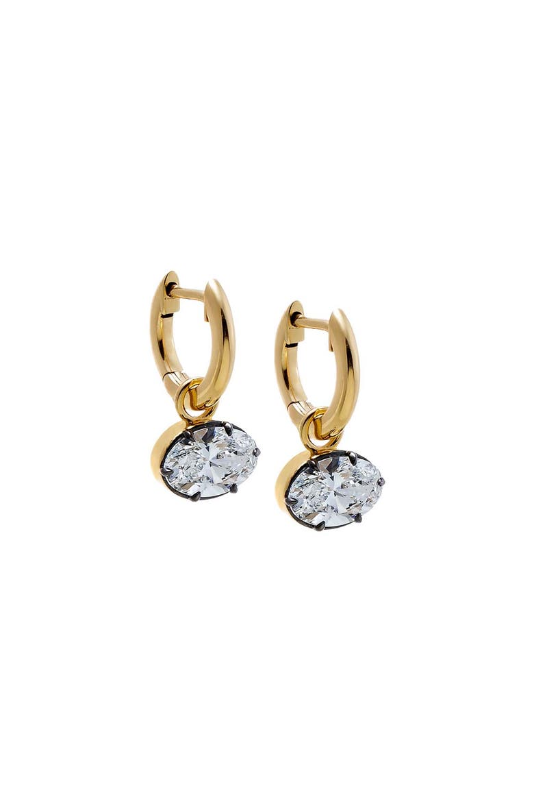 Lab Grown Diamond Oval Encased Dangling Huggie Earring 14K, Main, color, 14K Gold