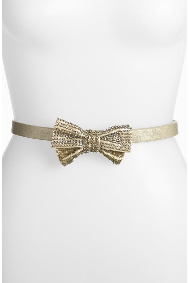 'Skinny Sparkle' Bow Belt, Main, color, GOLD
