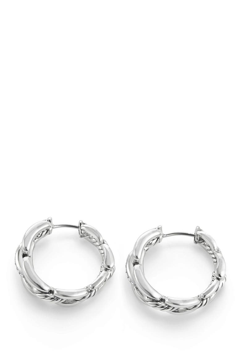 Wellesley Link Hoop Earrings with Diamonds, 23mm, Alternate, color, SILVER