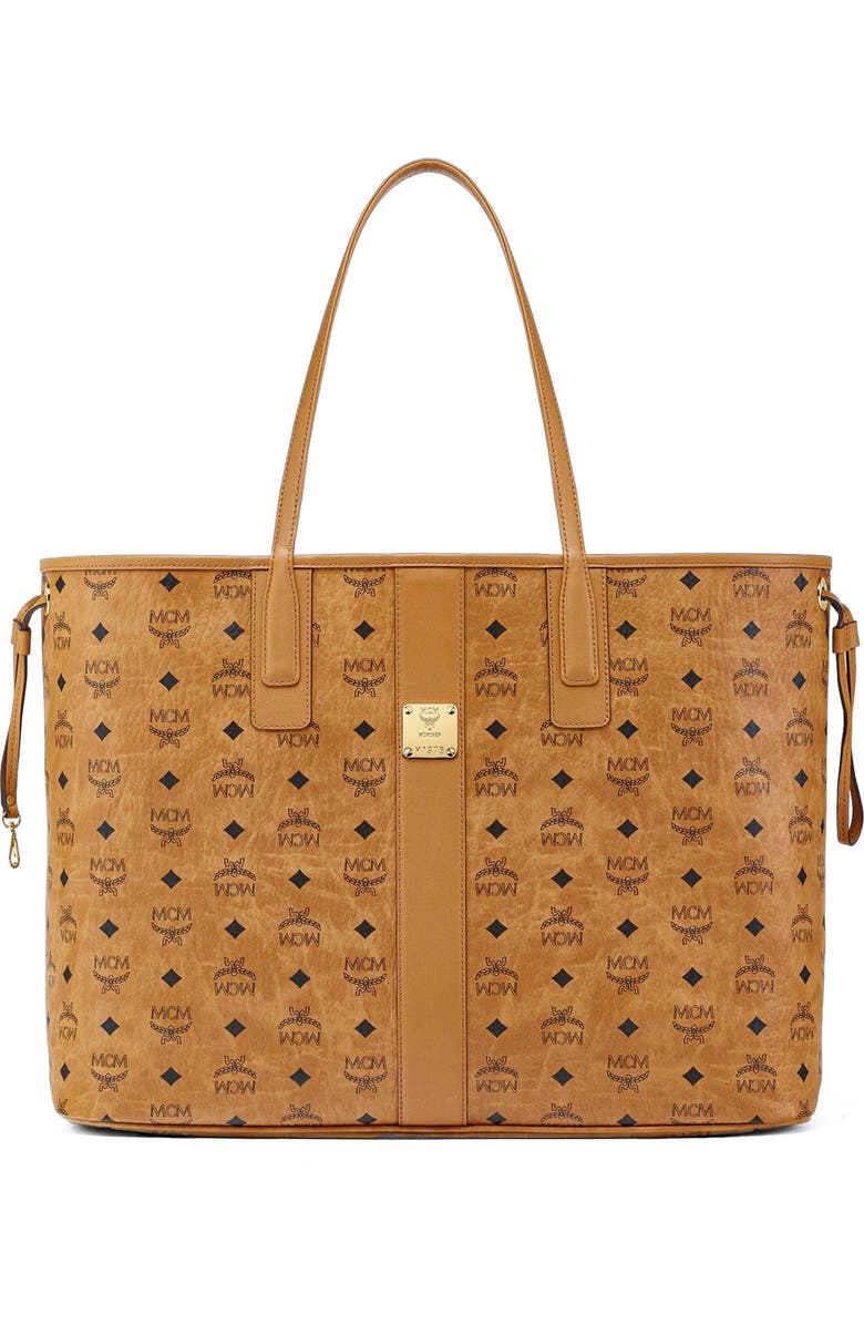 MCM Large Reversible Liz Shopper in Visetos, Main, color, Cognac