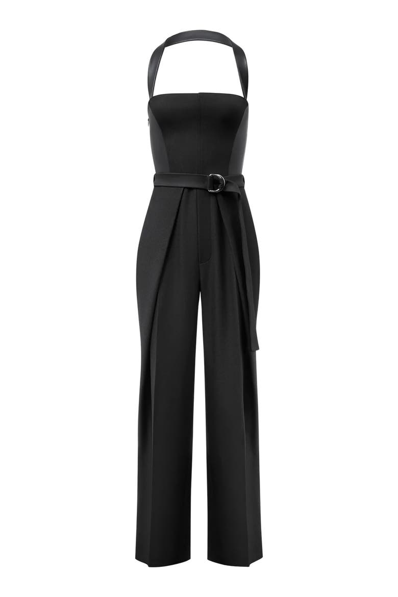 Sabine Tailored Pleat Jumpsuit with Belt, Alternate, color, Black