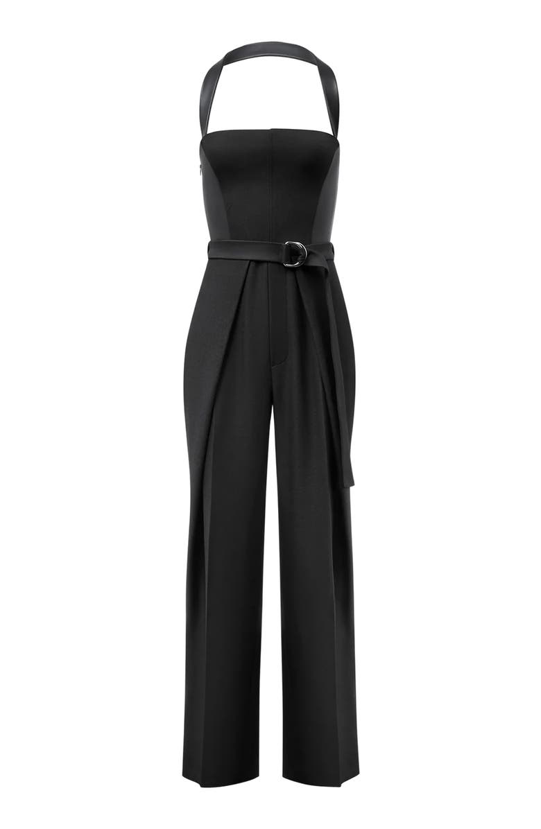 Manière De Voir Sabine Tailored Pleat Jumpsuit with Belt, Alternate, color, Black