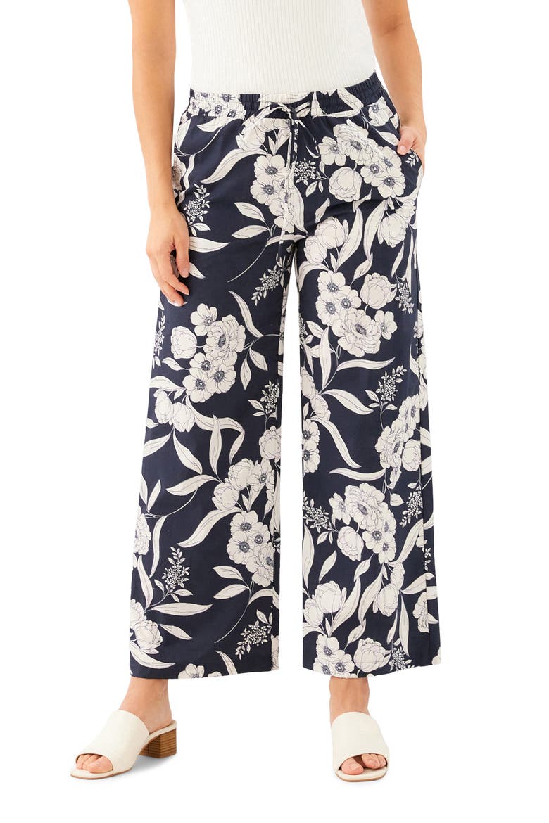 Floral Print Stretch Cotton Drawstring Wide Leg Pants, Main, color, FLORAL PRINT