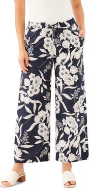 Karen Kane Floral Print Cotton Drawstring Ankle Wide Leg Pants
