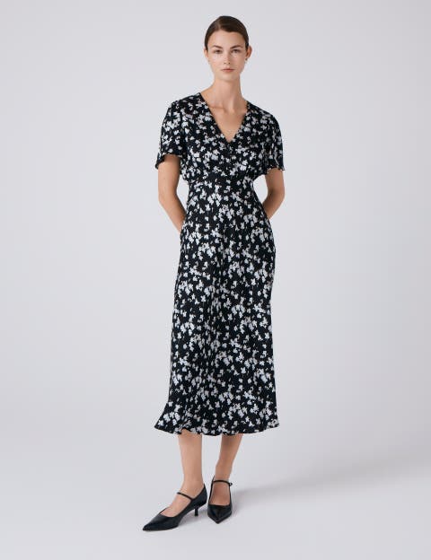 Elizabeth Floral Satin Midi Tea Dress