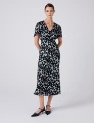 Ghost London Elizabeth Floral Satin Midi Tea Dress