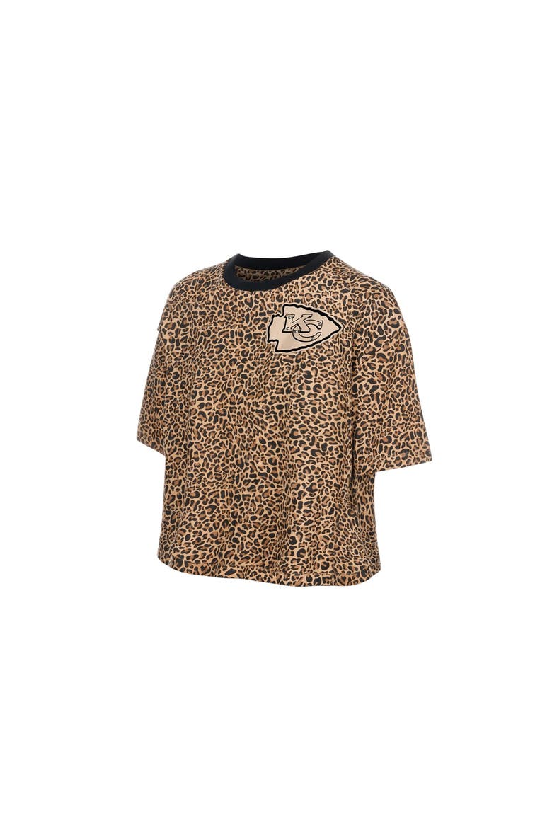 Women's New Era  Brown Kansas City Chiefs Mom & Me Leopard Boxy Cropped T-Shirt, Alternate, color, Brown