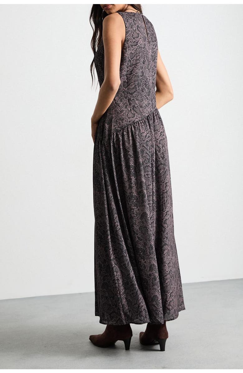 Warehouse Printed Chiffon Tiered Maxi Dress, Alternate, color, Brown