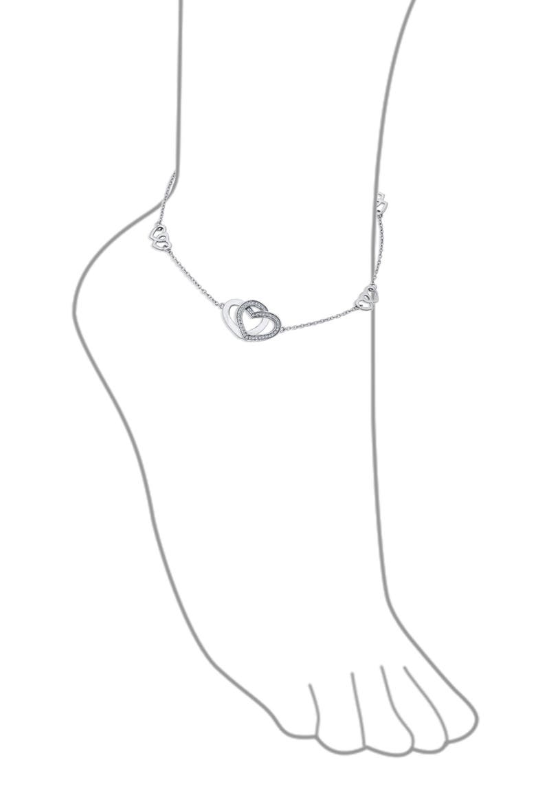 Romantic Pavé Cubic Zirconia Heart Anklet, Alternate, color, SILVER