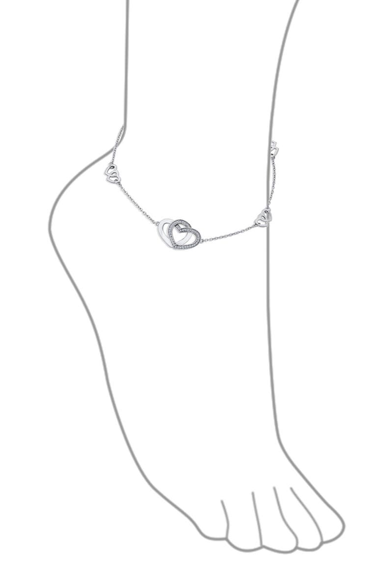 BLING JEWELRY Romantic Pavé Cubic Zirconia Heart Anklet, Alternate, color, 