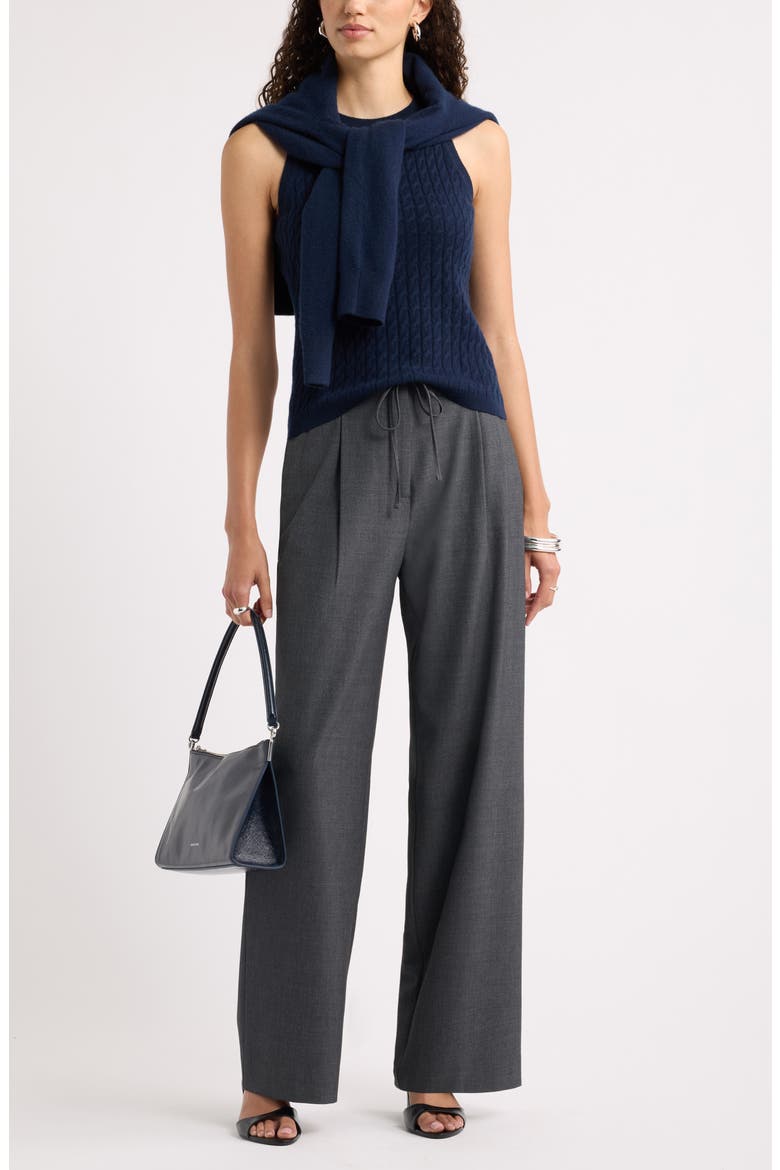 Cable Knit Cashmere Sweater Tank, Alternate, color, NAVY NIGHT