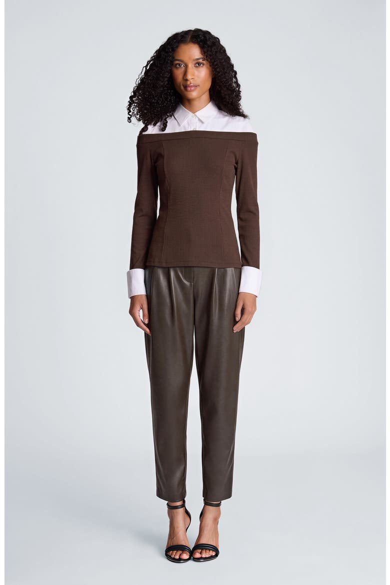 Combo Off the Shoulder Top, Alternate, color, JAVA BROWN/ PURE WHITE