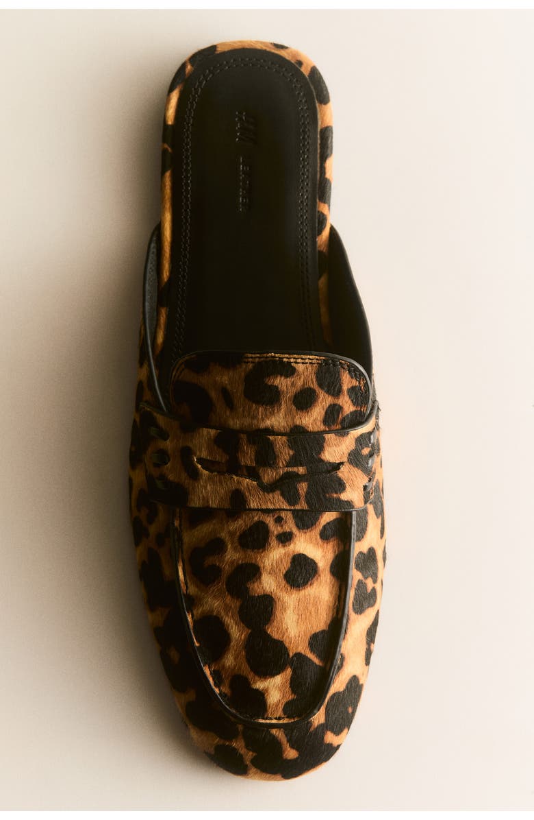 H&M Leather Loafer Mules, Alternate, color, Beige/Leopard Print