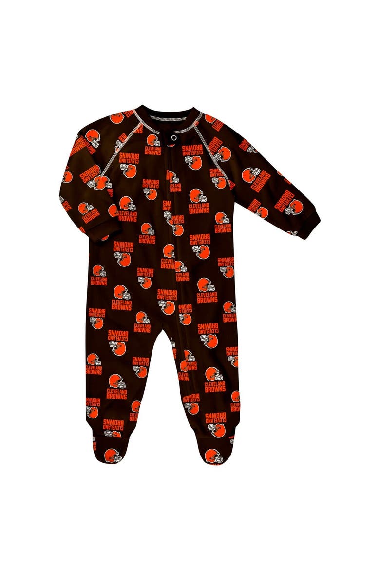 Newborn & Infant Brown Cleveland Browns Allover Print Raglan Full-Zip Sleeper, Main, color, Brown