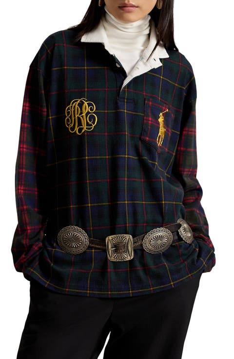Plaid Long Sleeve Rugby Jersey