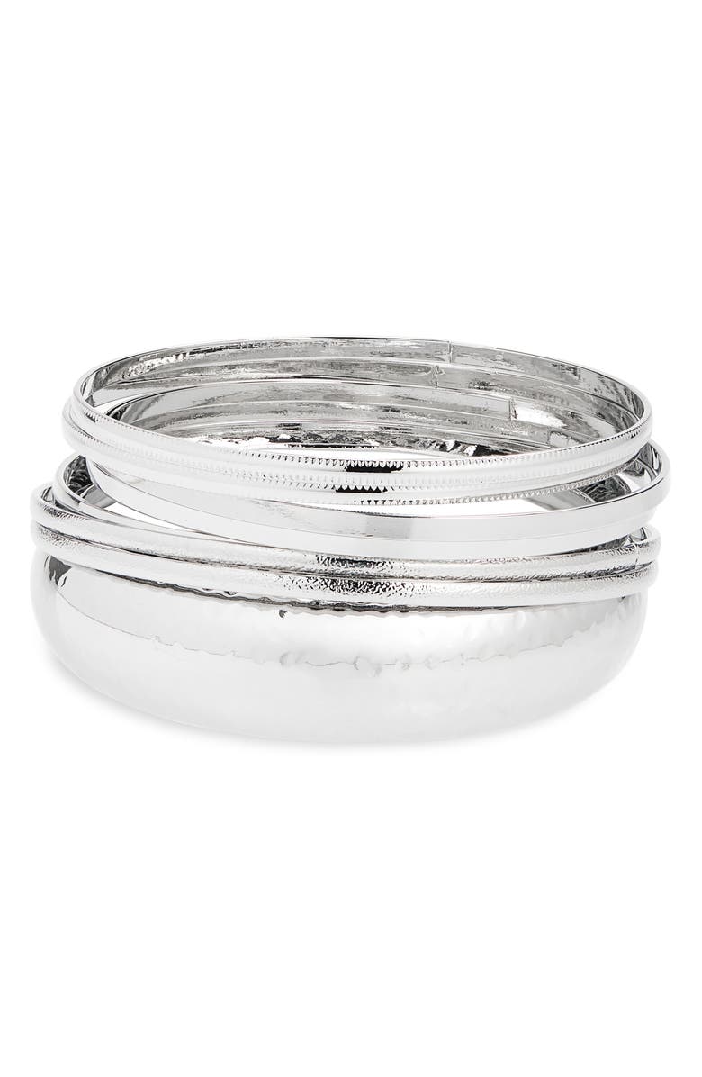 NATASHA Set of 8 Bangle Bracelets, Main, color, Silver