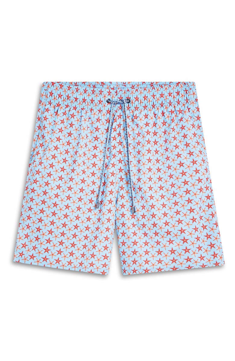 Bugatchi Print Swim Trunks, Alternate, color, Sky
