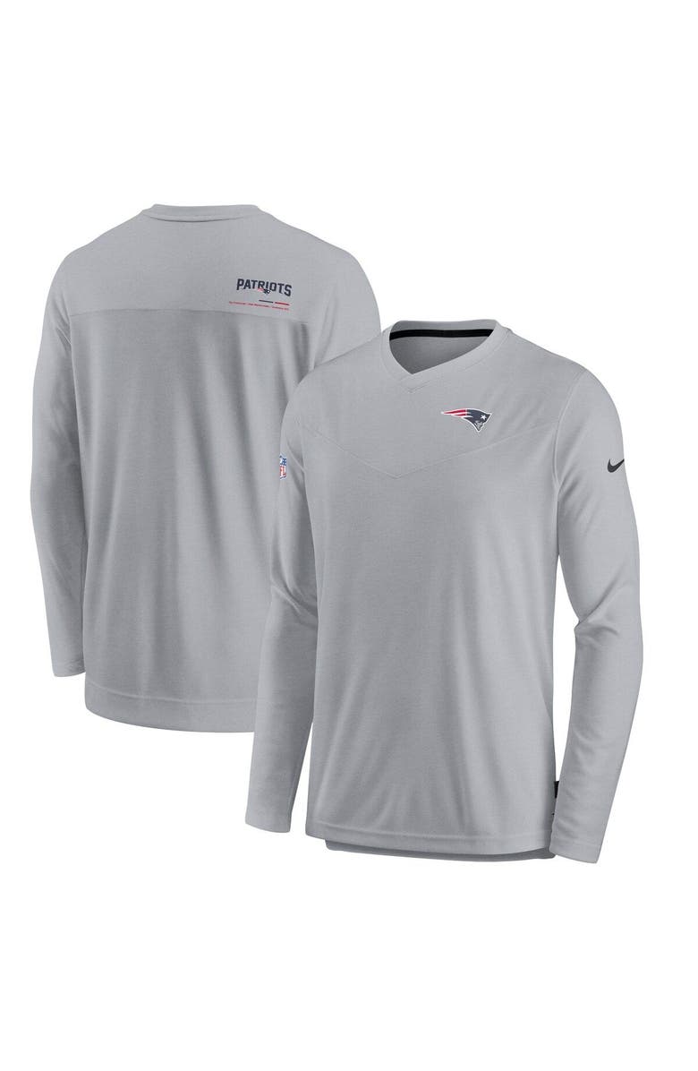Nike Men's Nike Gray New England Patriots Sideline Coach Chevron Lock Up Long Sleeve V-Neck Performance T-Shirt, Main, color, 
