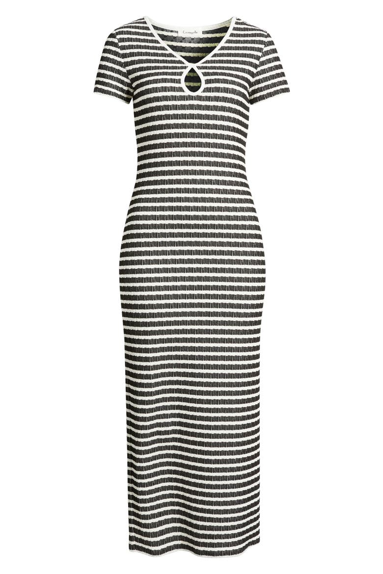 Keyhole Midi Dress, Alternate, color, BLACK/ IVORY
