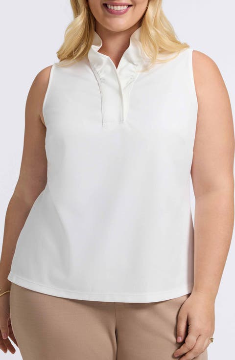 Tammy Ruffle Collar Crepe Sleeveless Top (Plus)