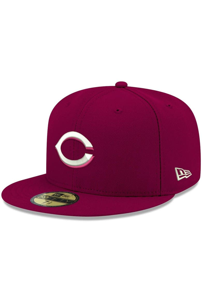 Men's New Era Cardinal Cincinnati Reds White Logo 59FIFTY Fitted Hat, Main, color, Cardinal