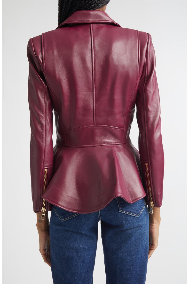 Lyric Leather Peplum Biker Jacket, Alternate, color, RHODODENDRON