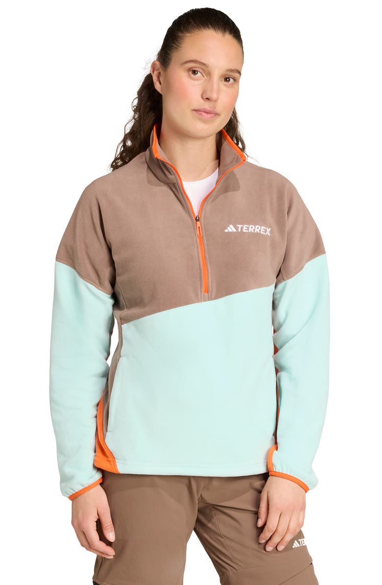 adidas Terrex Half Zip Fleece Jacket, Alternate, color, Brown/ Aqua/ Impact Orange