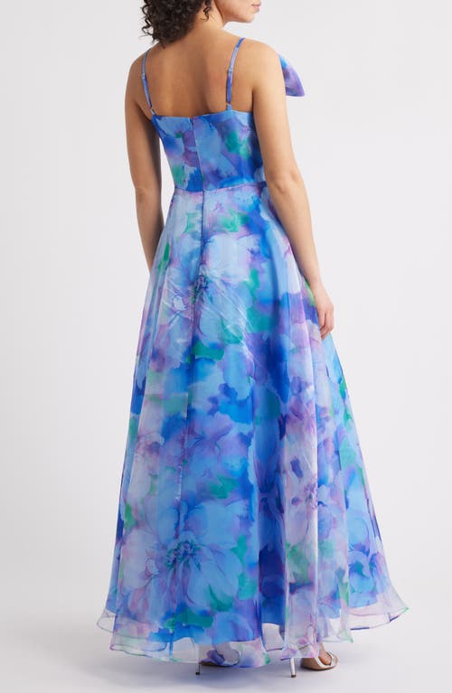 Shop Eliza J Bow Bodice Sleeveless Gown In Blue Multi