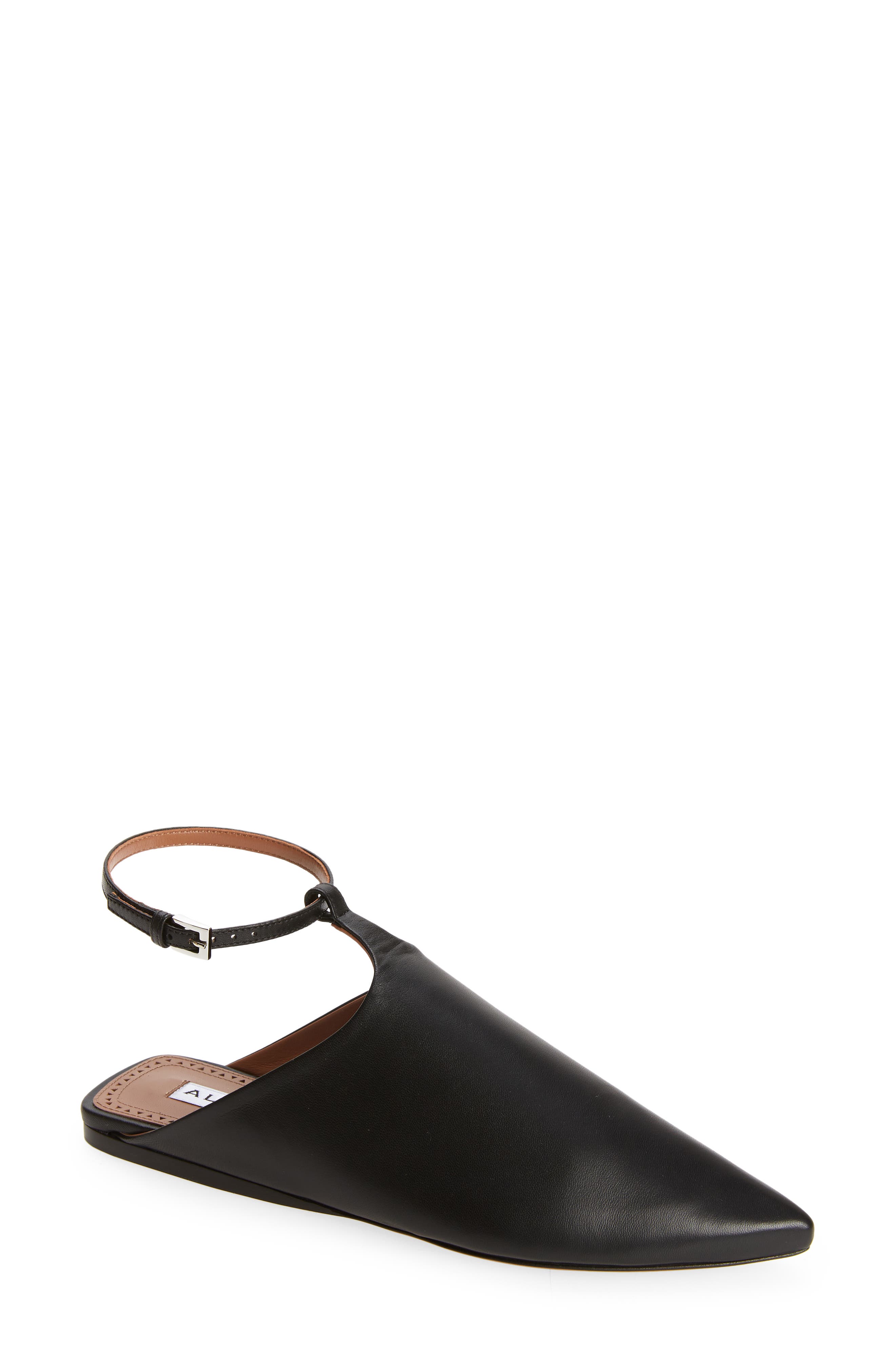 Alaïa Ankle Strap Flat, Alternate, color, 