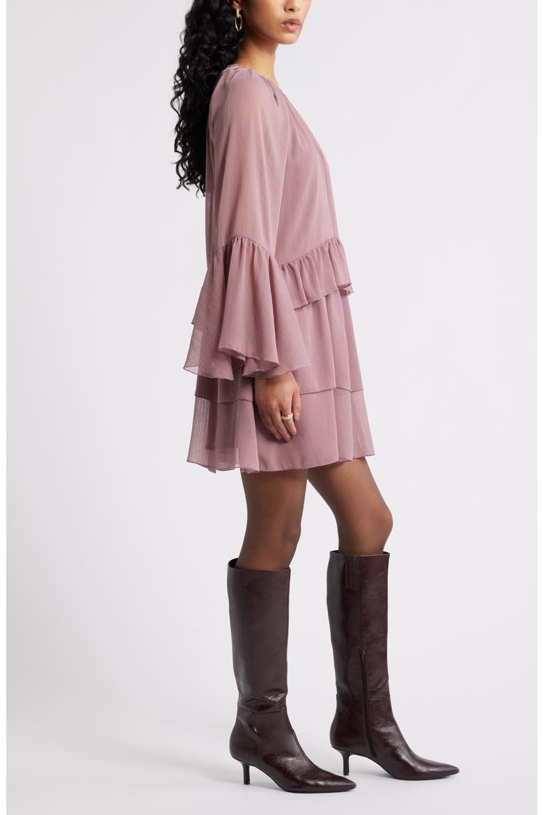 Long Sleeve Tiered Chiffon Dress, Alternate, color, PURPLE WISTFUL