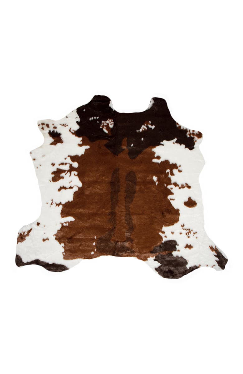 LUXE Faux Hide Fur Area Rug/Throw - Chocolate/White, Main, color, 