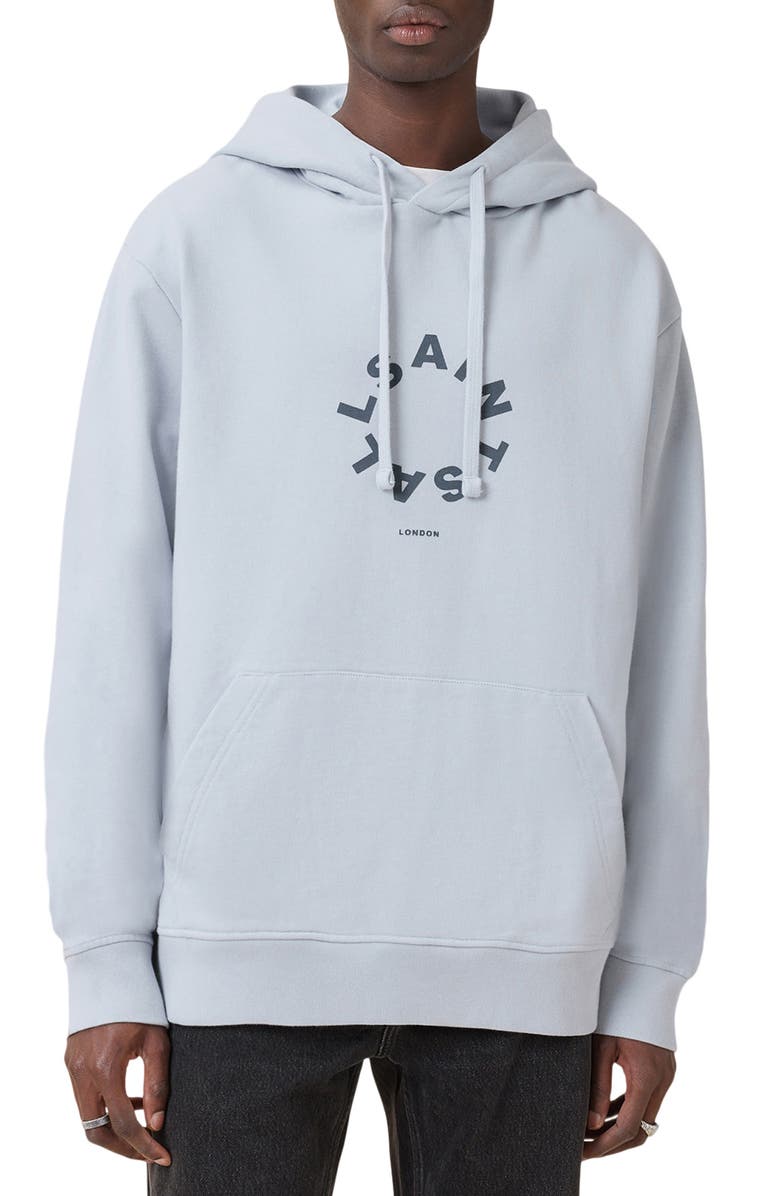 AllSaints Tierra Logo Graphic Hoodie, Main, color, Ashen Blue