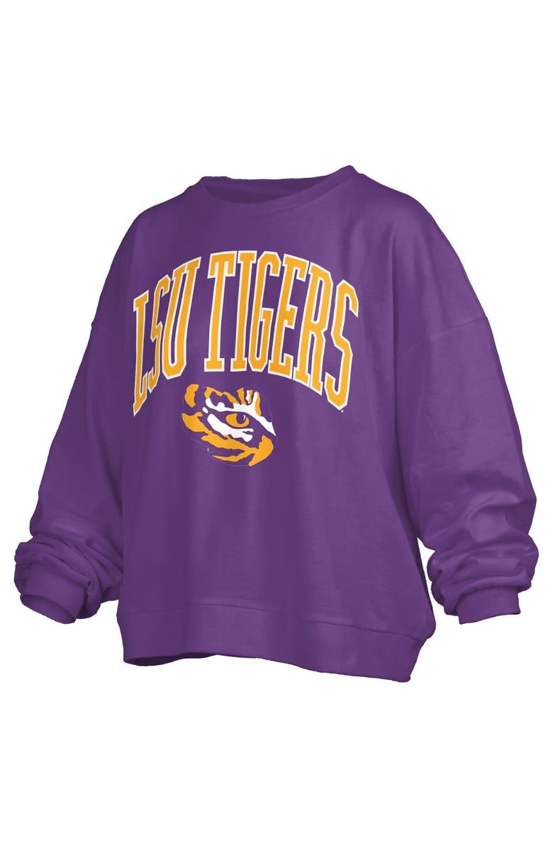 PRESSBOX Women's Pressbox Purple LSU Tigers Janise Arch Over Logo Waist Length Oversized Pullover Sweatshirt, Alternate, color, Purple