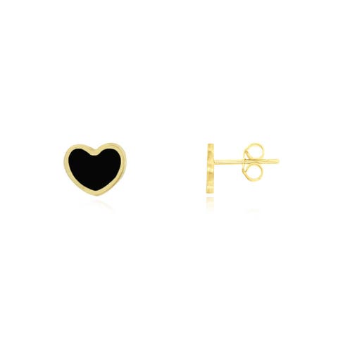 Mini Onyx Heart Stud Earrings