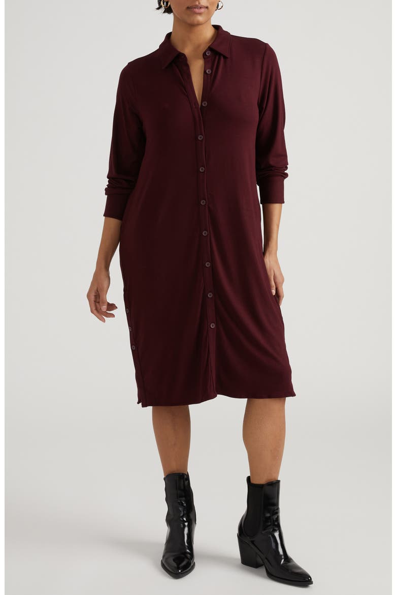 Sally Long Sleeve Shirtdress, Main, color, BLACK CHERRY