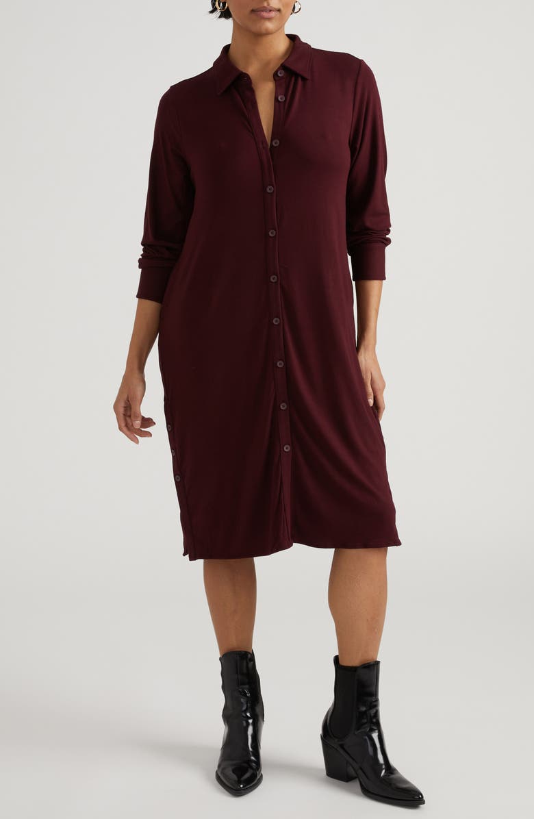 Universal Standard Sally Long Sleeve Shirtdress, Main, color, Black Cherry