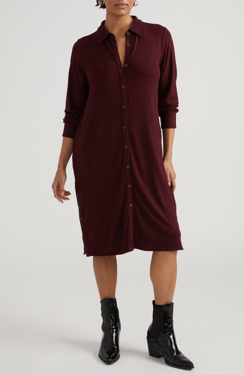 Universal Standard Sally Long Sleeve Shirtdress In Burgundy