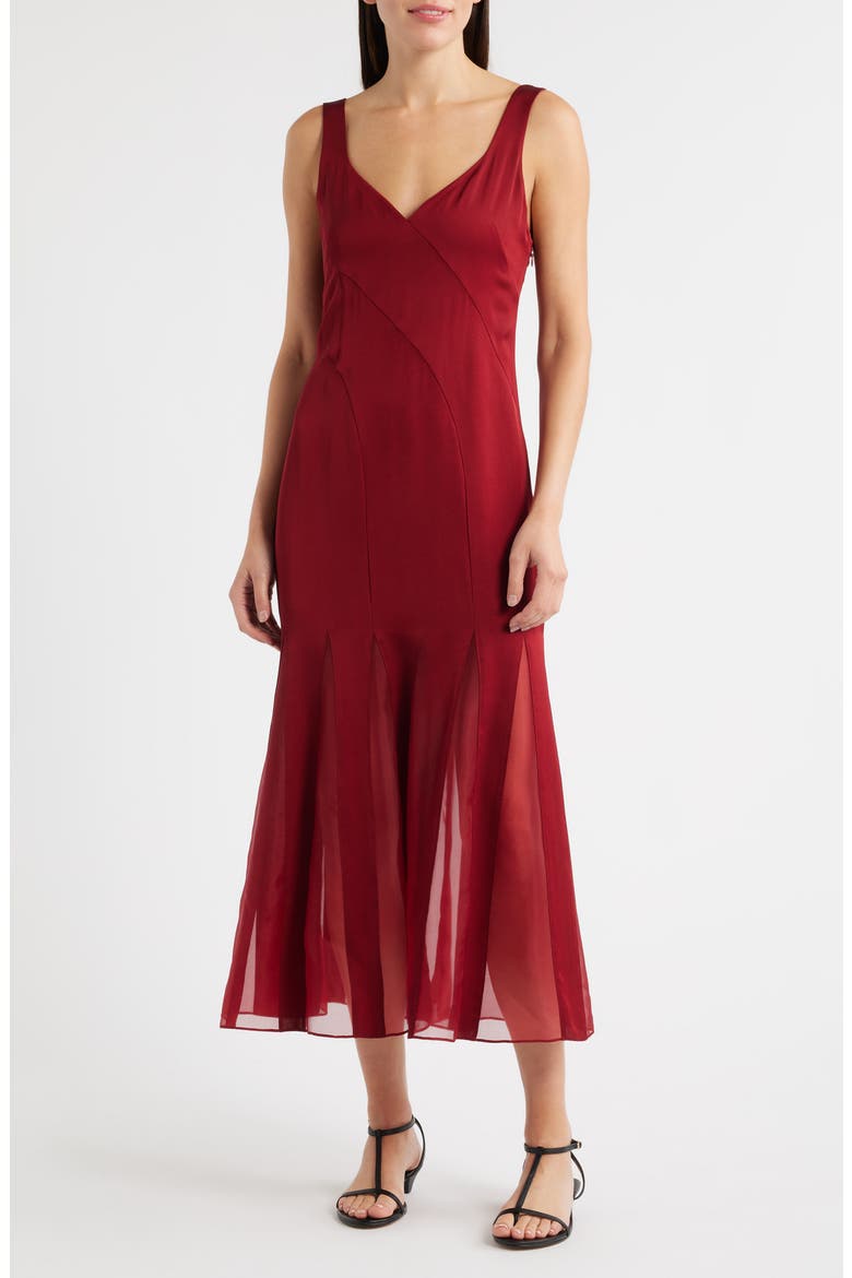 Sleeveless Godet Maxi Dress, Main, color, DEEP RUBY