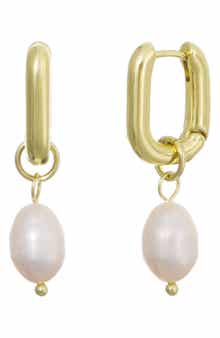 Adornia 14K Gold Plated Detachable Freshwater Pearl Drop Hoop Earrings