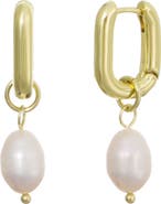 Adornia 14K Gold Plated Detachable Freshwater Pearl Drop Hoop Earrings