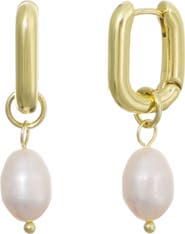 Adornia 14K Gold Plated Detachable Freshwater Pearl Drop Hoop Earrings