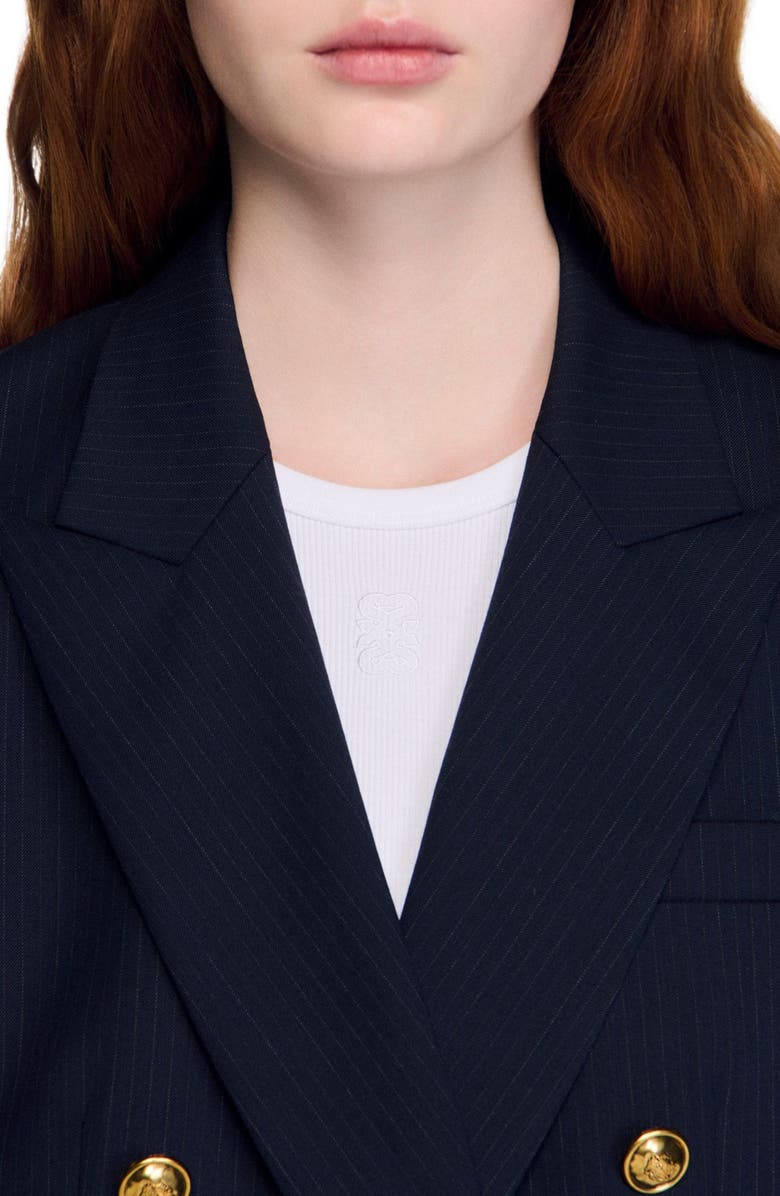 SANDRO Pinstripe jacket, Alternate, color, Navy Blue