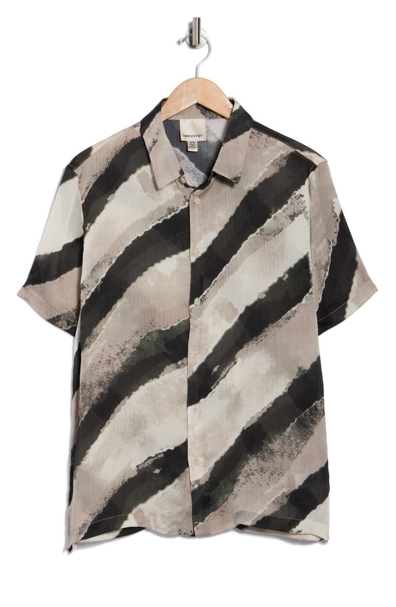 INDUSTRY REPUBLIC CLOTHING Short Sleeve Button-Up Shirt, Alternate, color, Greyscale