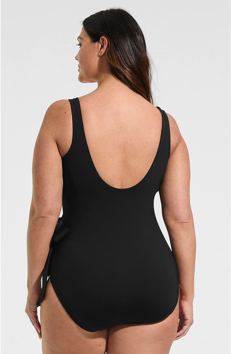 Lands
 End Chlorine Resistant Side Tie Wrap High Leg One Piece Swimsuit, Alternate, color, Black