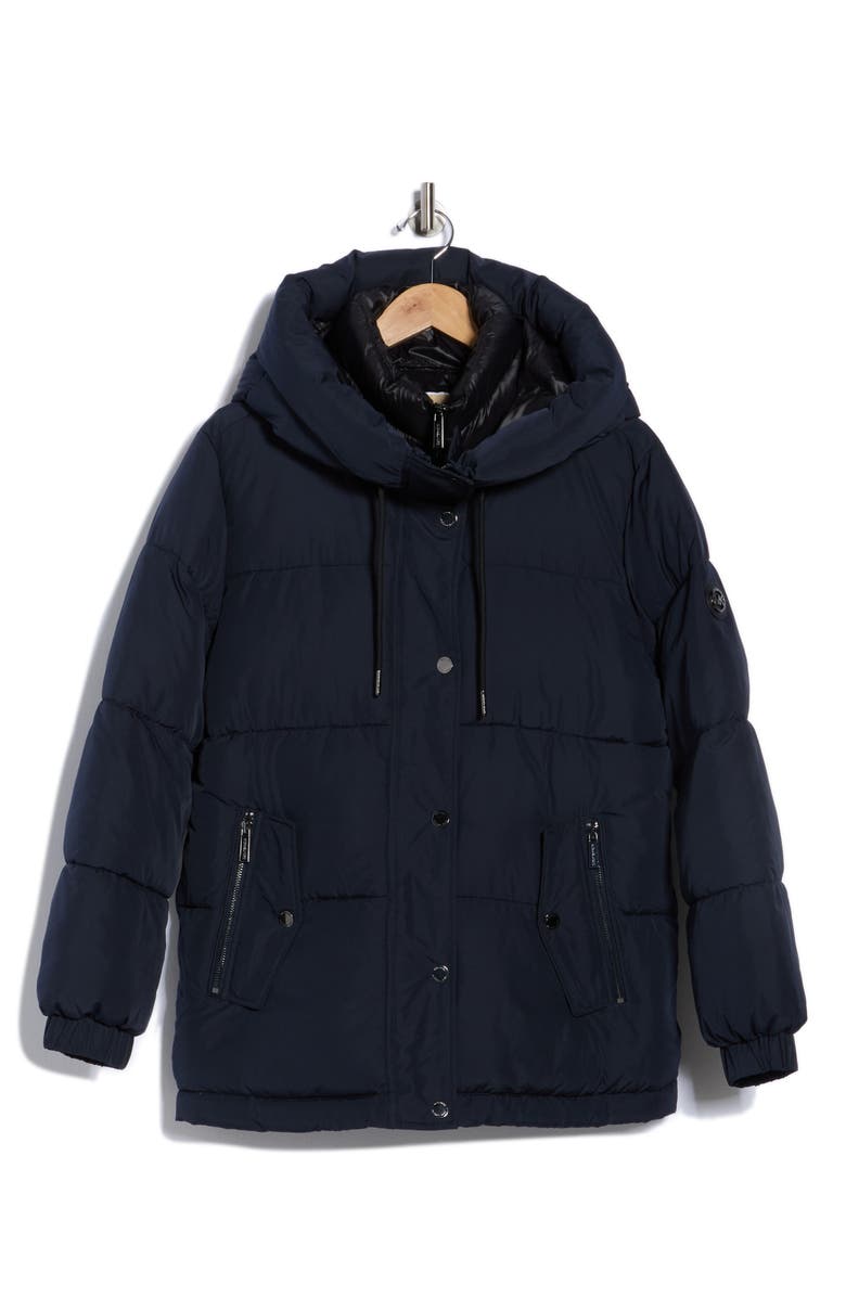 Michael Kors Hooded Puffer Jacket with Bib, Alternate, color, Midnight