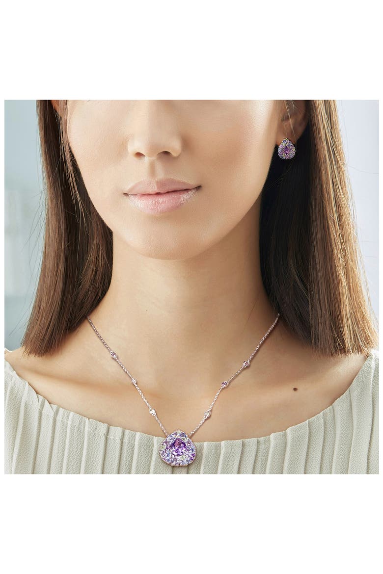 Teardrop Stone Cluster Pendant Necklace & Stud Earrings Set, Alternate, color, PURPLE MULTI