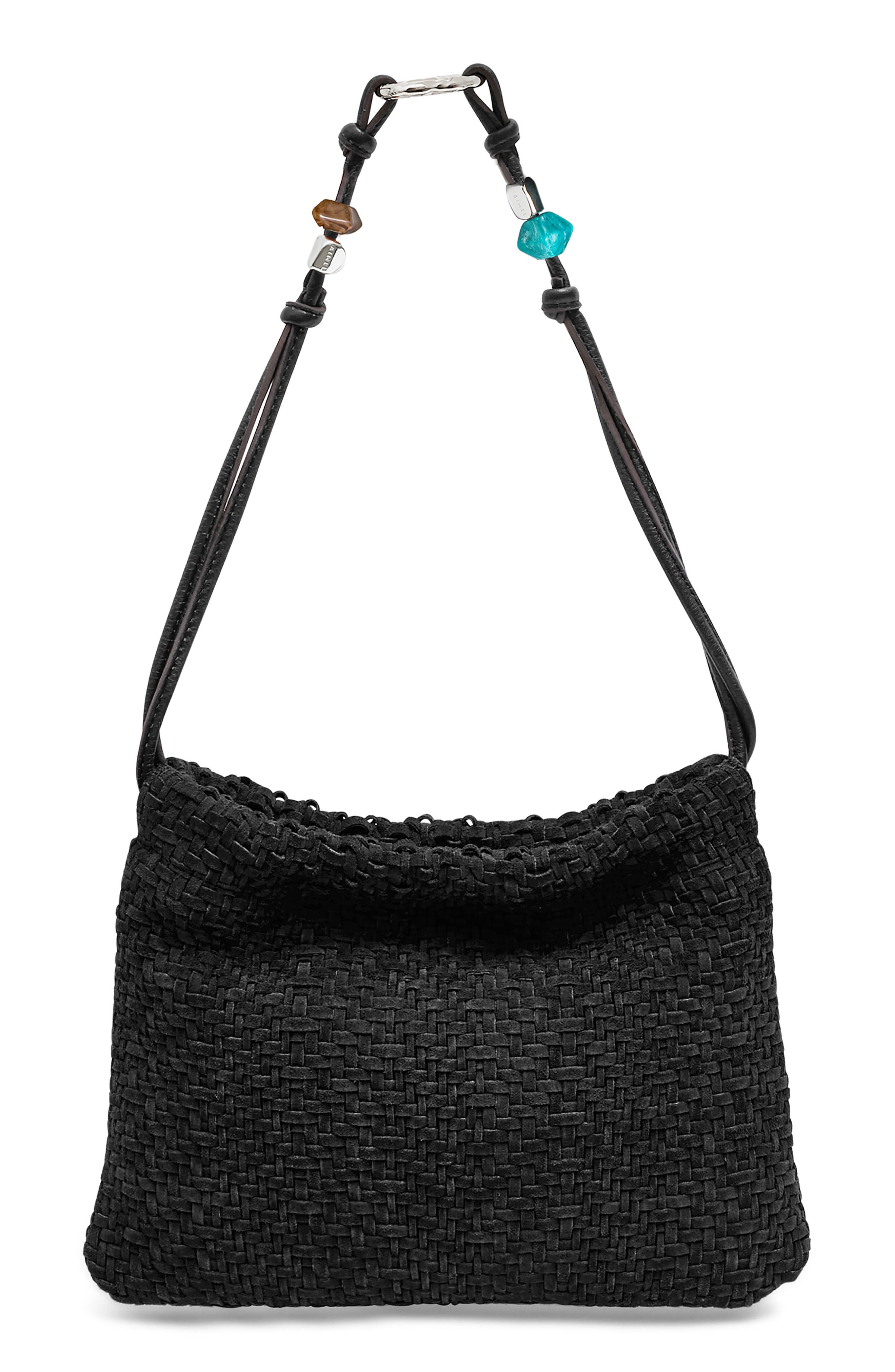 AIMEE Tie Breaker Shoulder Bag, Main, color, Black Woven Suede