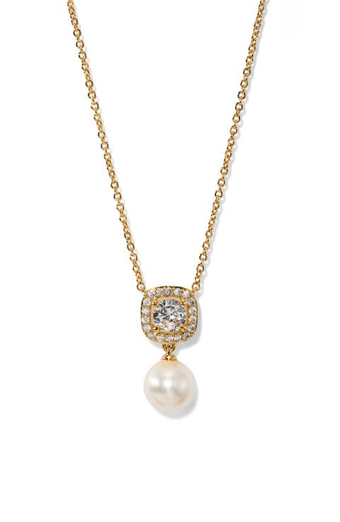 Undersea Cushion Halo Pearl Pendant Necklace